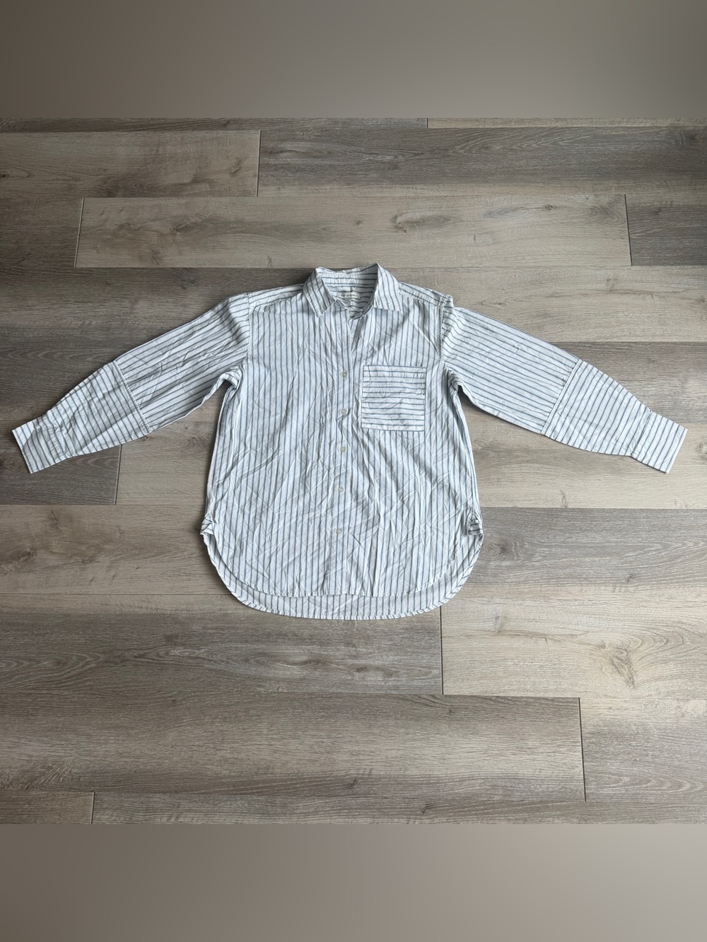 NWT Free Assembly blue white vertical stripe cotton button-up tunic shirt S